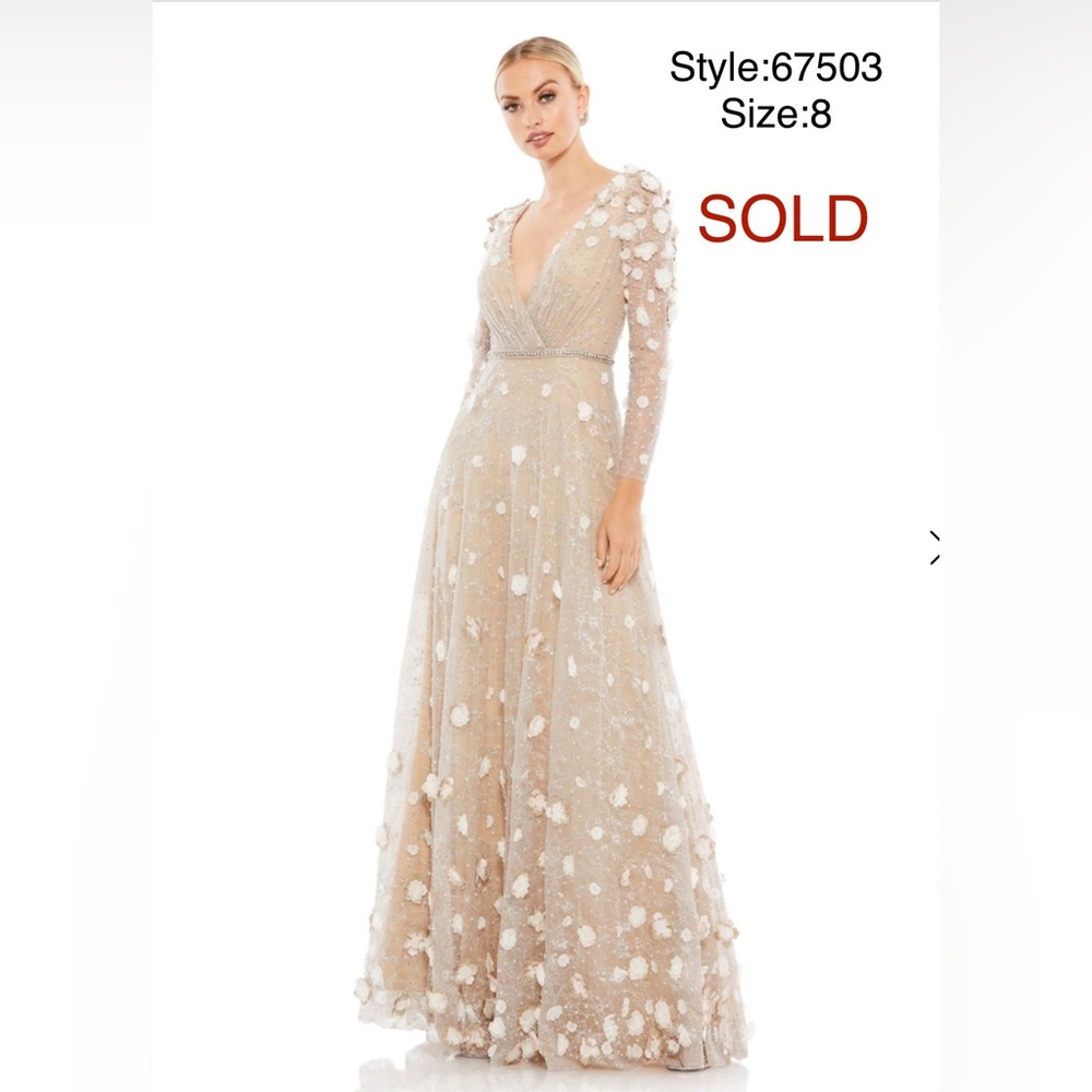 Long sleeve floral embellished lace gown - Picture 1 of 5